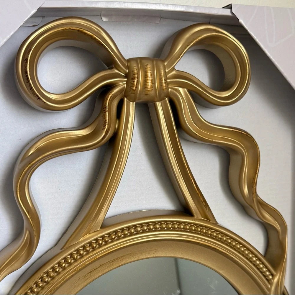 Gold Ballet Bow Wall Mirror 13”x21” Ornate Oval Coquette Vintage Decor New